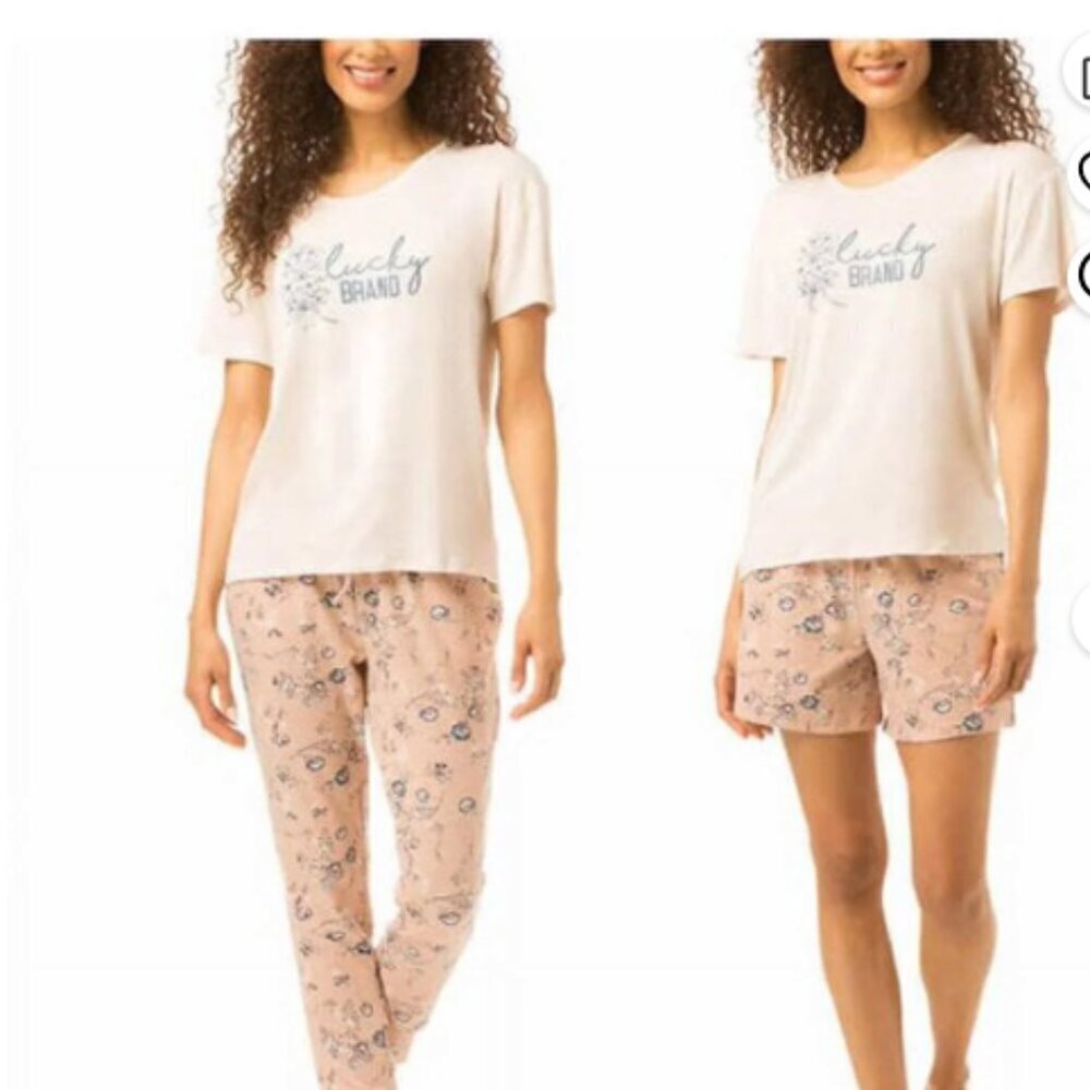 NEW Lucky Brand Womens 3X Tee Short & Pant Pajama Set - Pink Floral H453